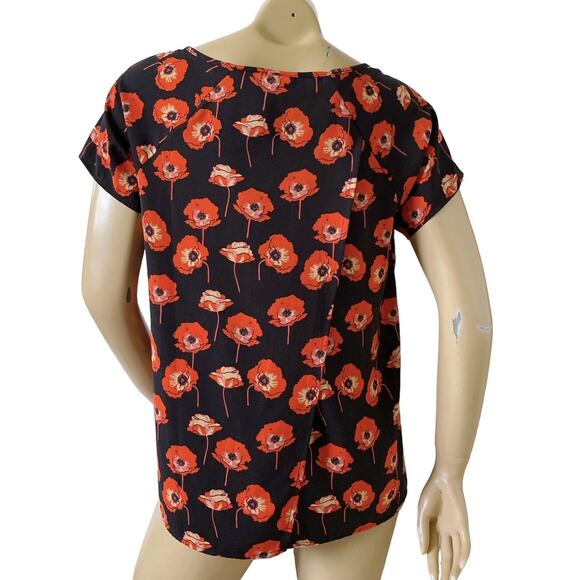 CABI Womens Size Small Short Sleeve Floral Back Slit Flanders Swing Shirt Top - Picture 4 of 8